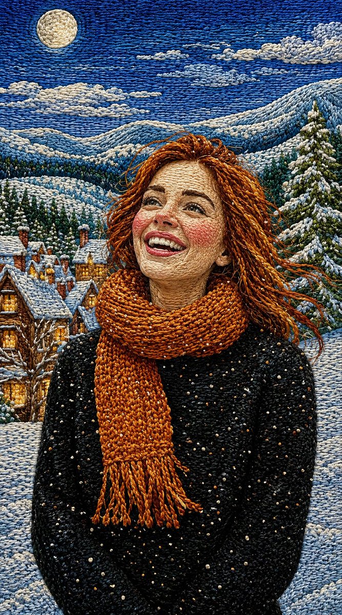 Handcrafted Embroidery Textile Portrait AI image template preview