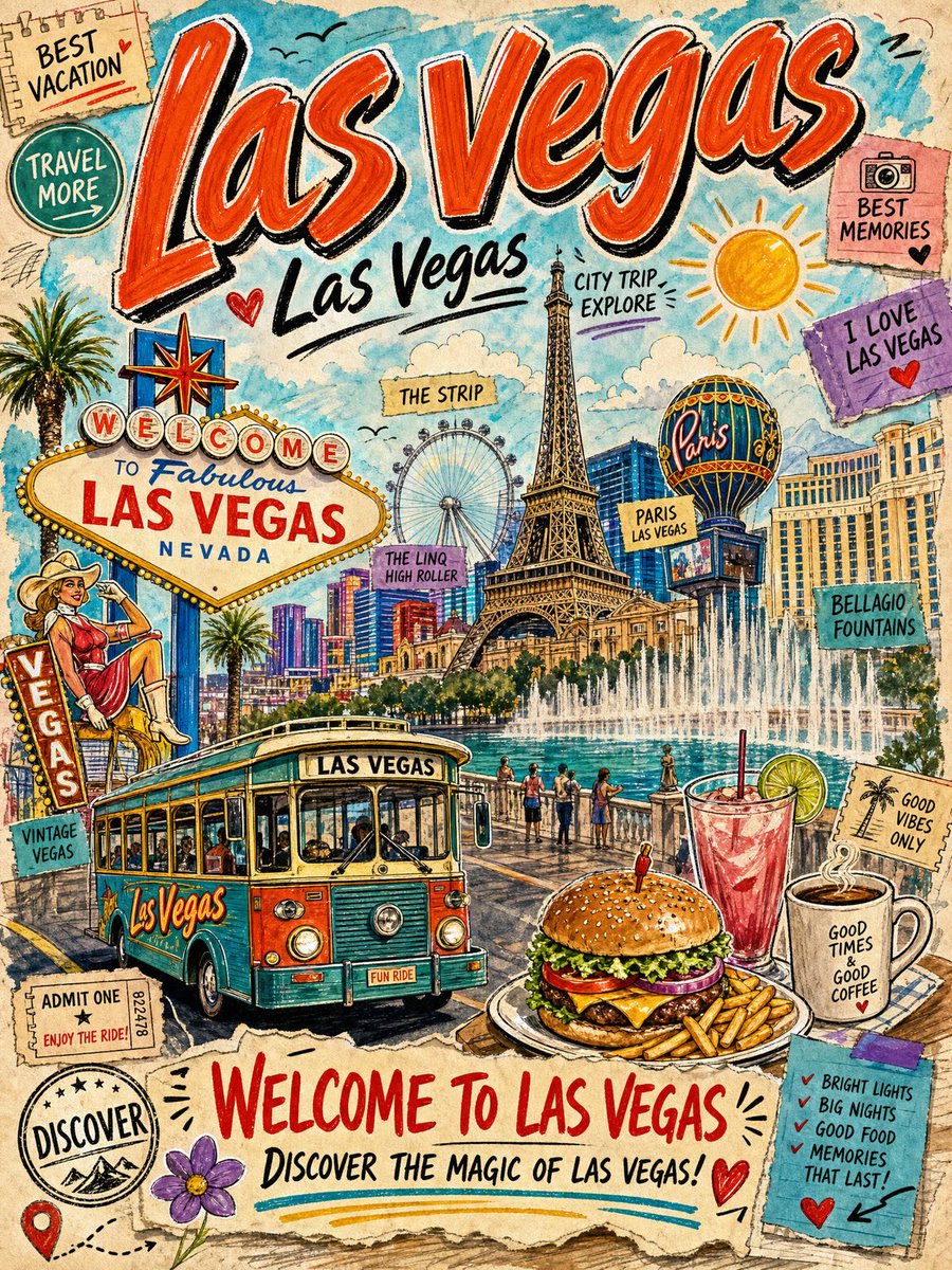Vintage Las Vegas Travel Collage AI image template preview
