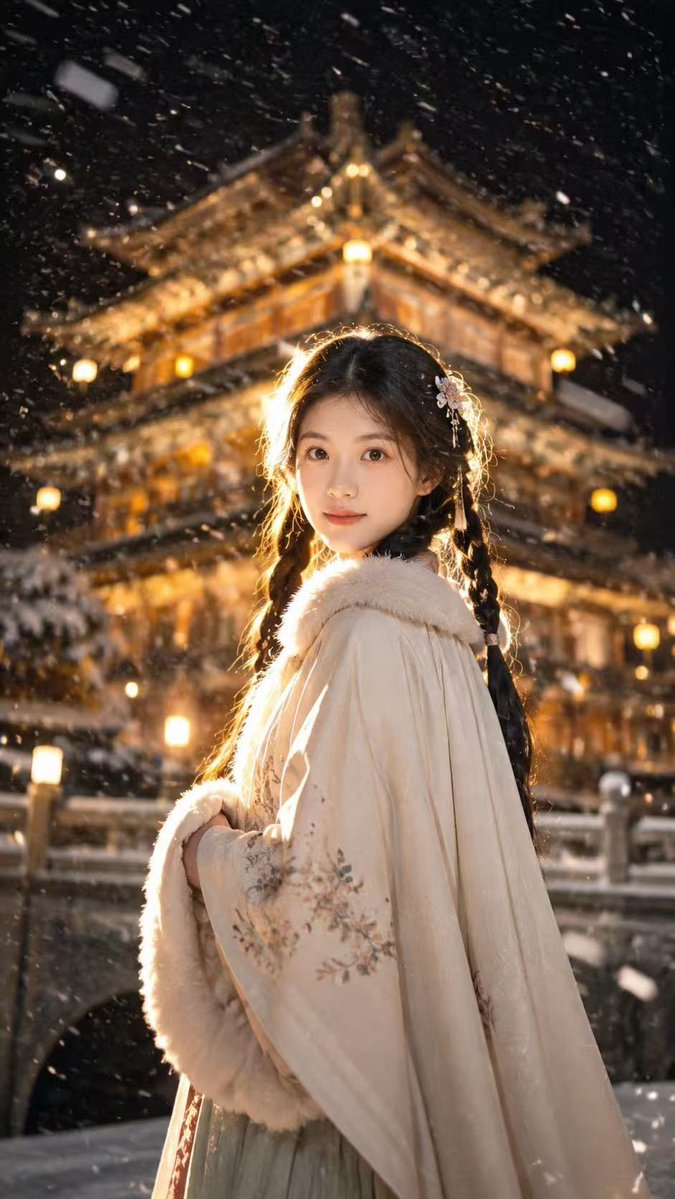 Snowy Chinese Temple Portrait AI image template preview