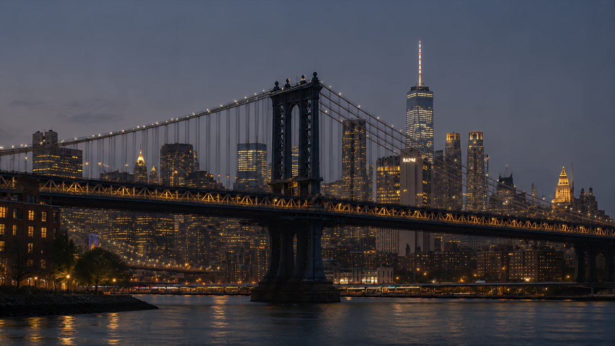 NYC Bridge Blue Hour Wallpaper AI image template preview