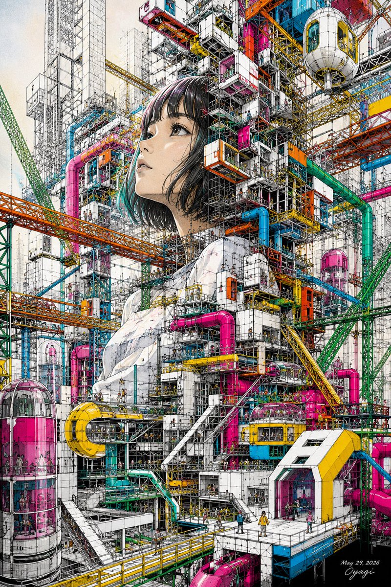Unfinished Girl Megastructure AI image template preview