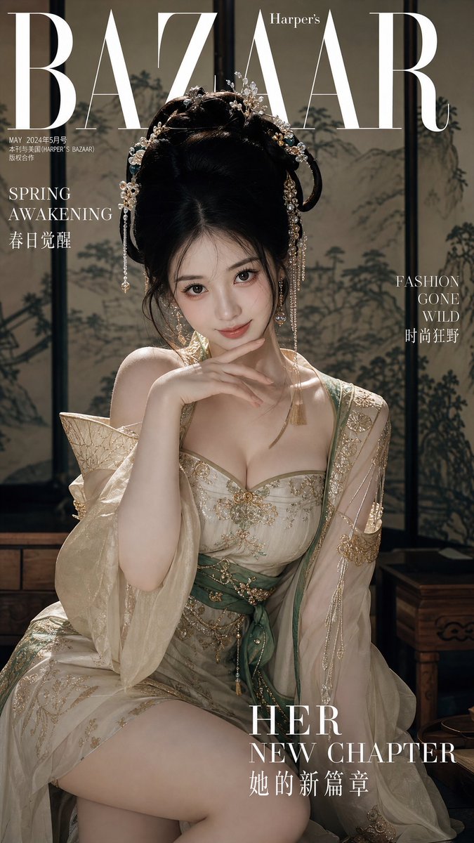 Traditional Chinese Style Fashion Magazine Cover AI image template preview