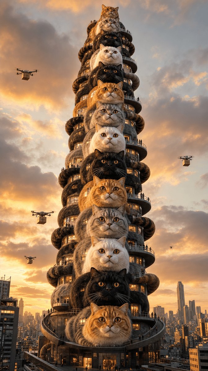 Surreal Tokyo Cat Skyscraper AI image template preview