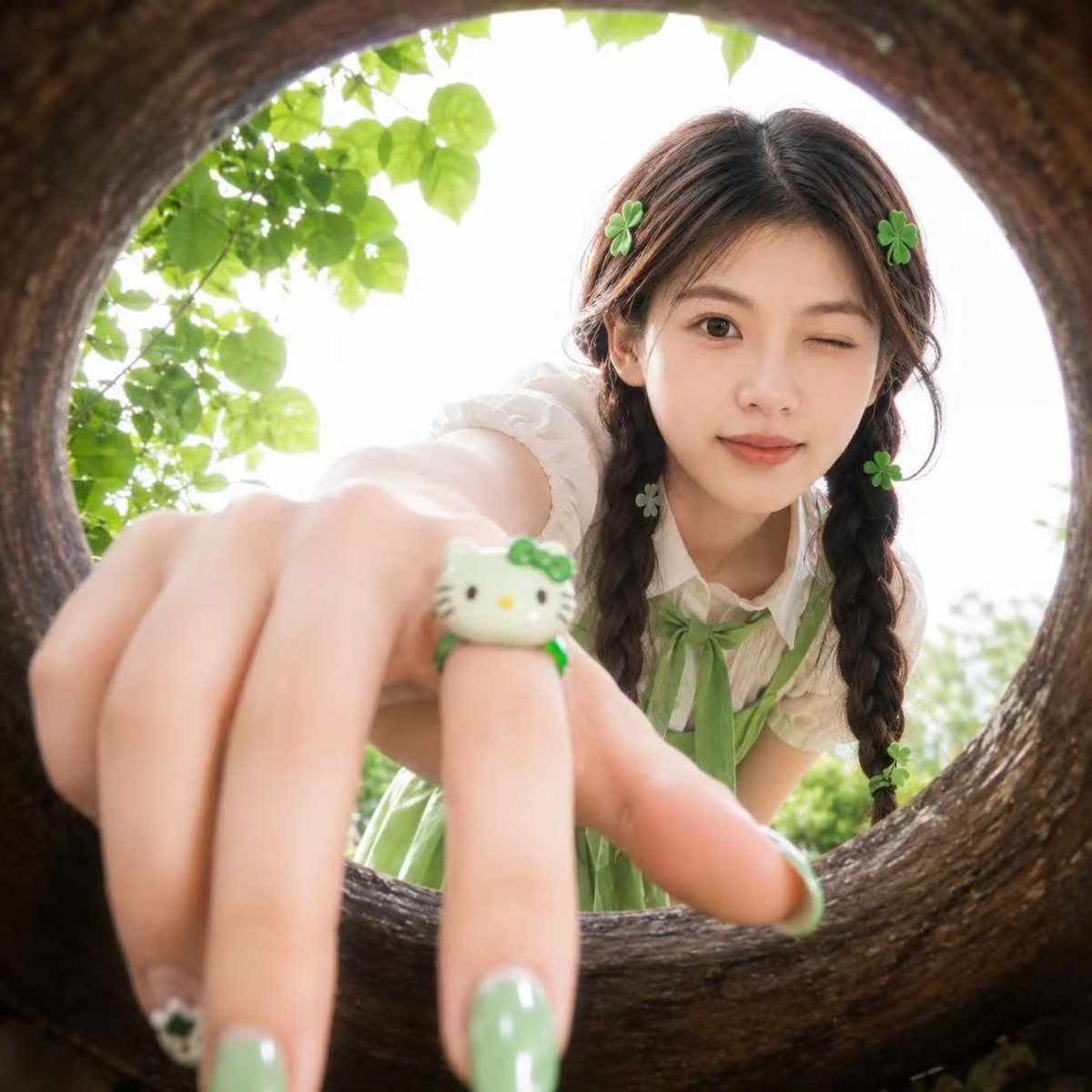 Soft Spring Cherry Blossom POV Portrait AI image template preview