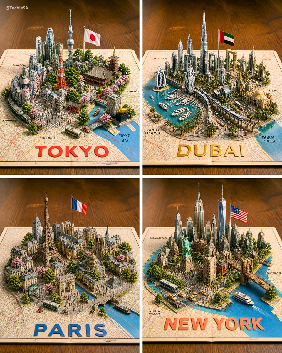Four 3D Miniature City Maps AI image template preview