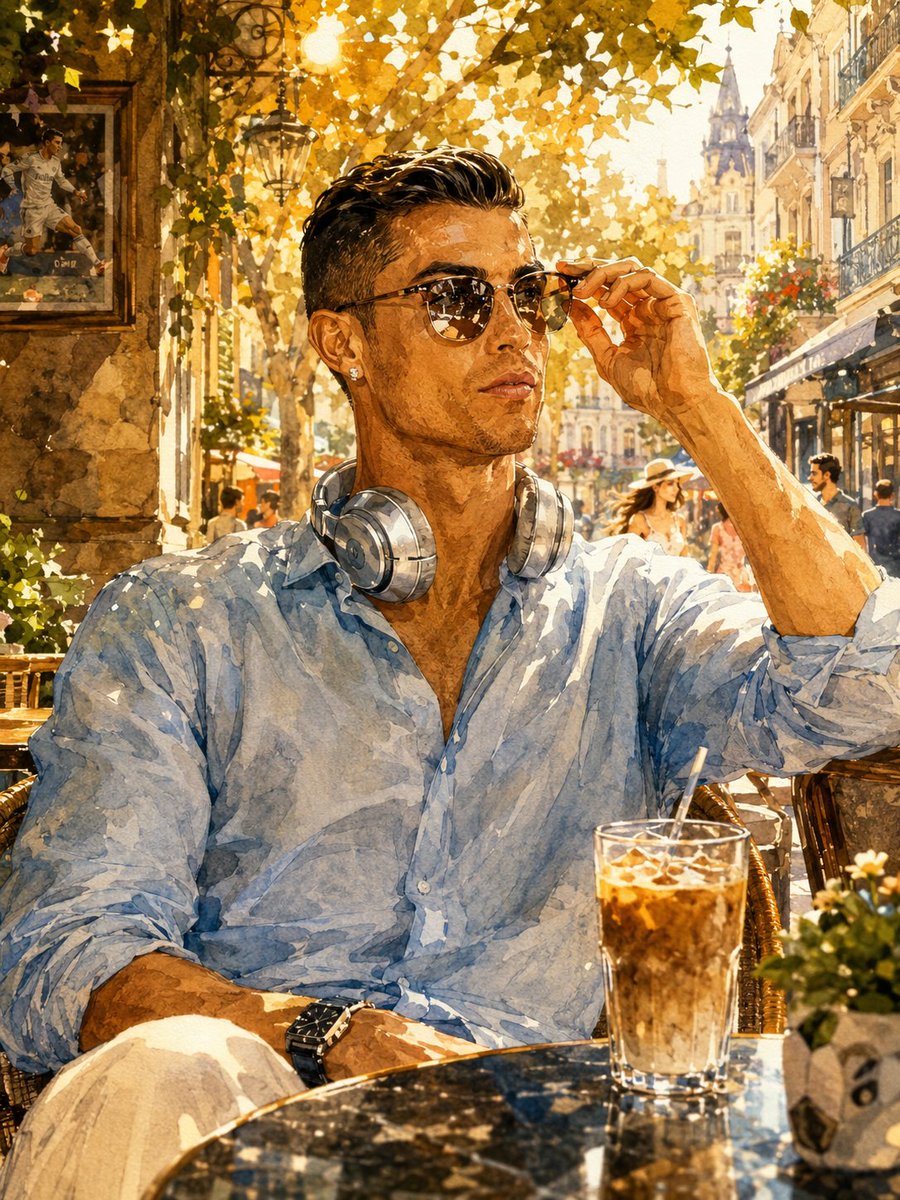 Cristiano Ronaldo Watercolor Portrait AI image template preview