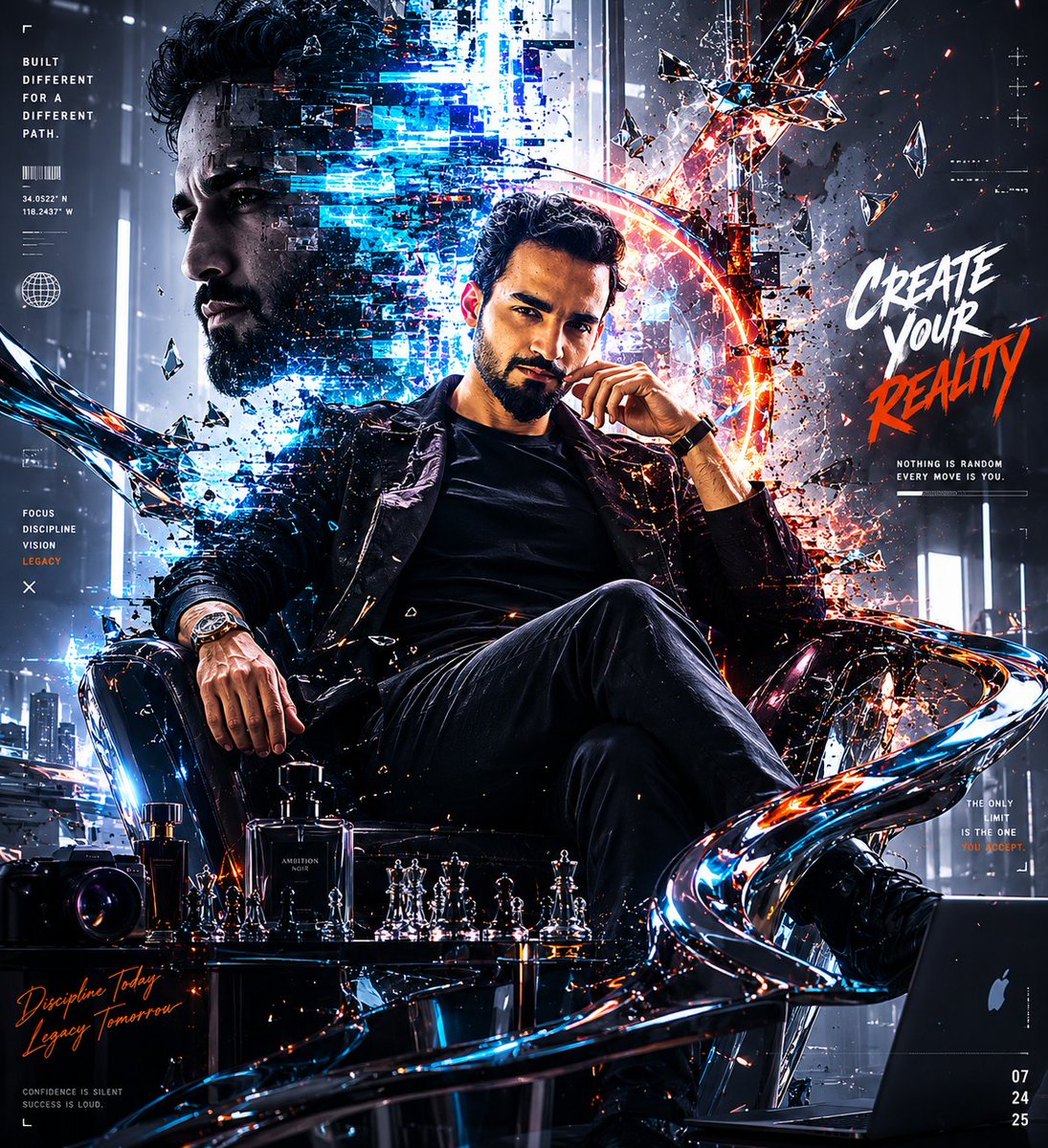 Futuristic Cyberpunk Creative Leader Poster AI image template preview