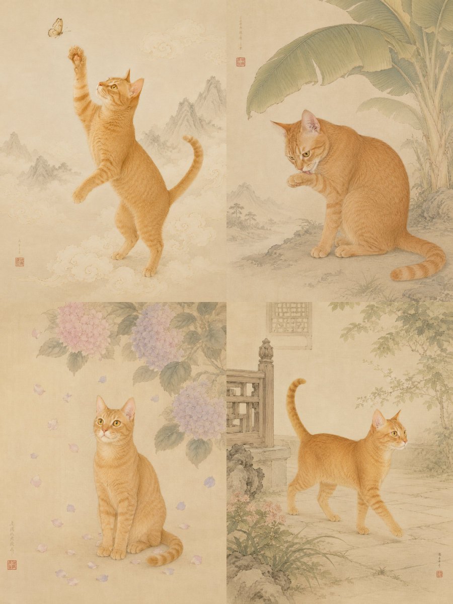 Oriental Gongbi Style Pet Portrait AI image template preview
