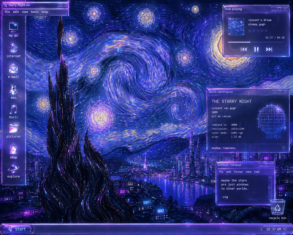 Y2K Starry Night Desktop AI image template preview
