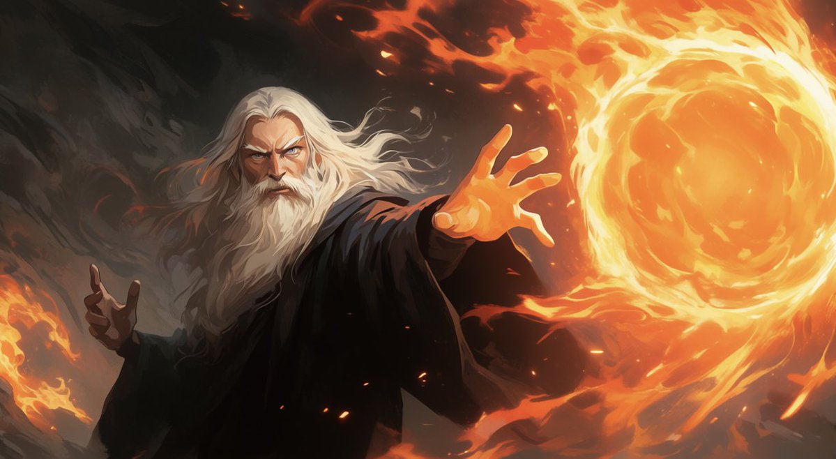Faceless Fire Wizard Anime Scene AI image template preview