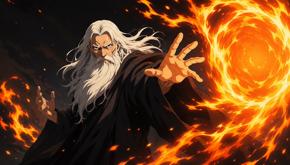 Faceless Fire Wizard Anime Scene example 2