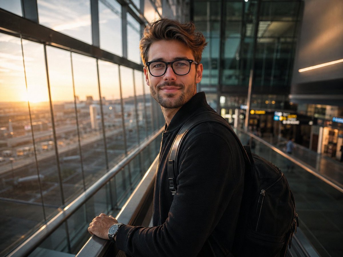 Minimalist Traveler Airport Scene AI image template preview