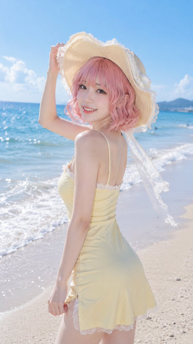 Summer Beach Vacation Portrait AI image template preview