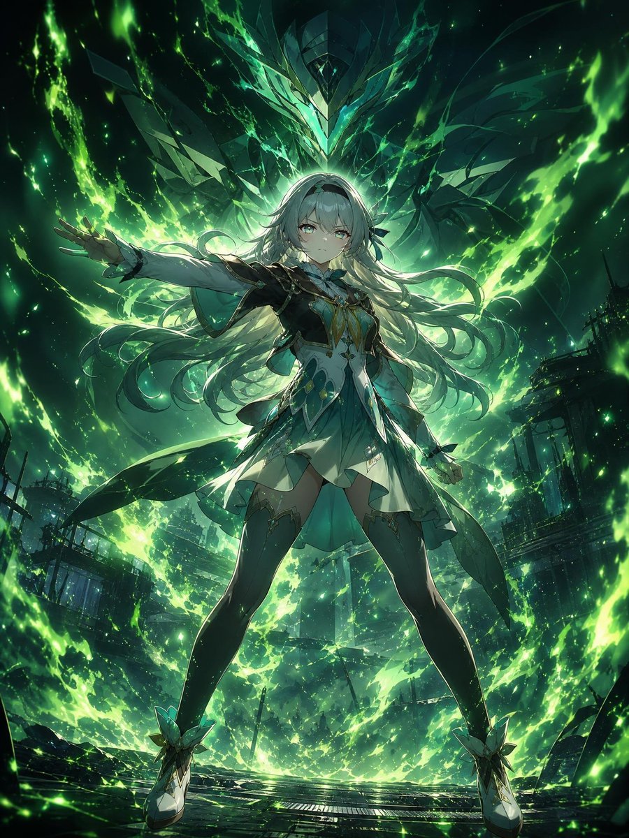 Emerald Anime Warrior Key Visual AI image template preview