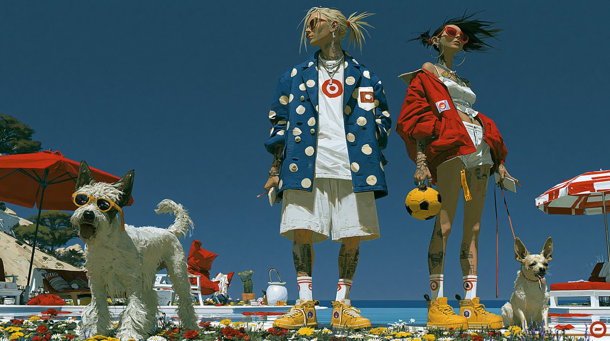 Red Peaks Beach Streetwear Duo AI image template preview