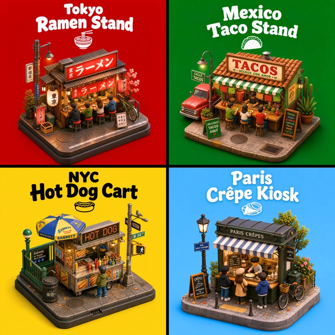 3D City Food Stand Grid AI image template preview