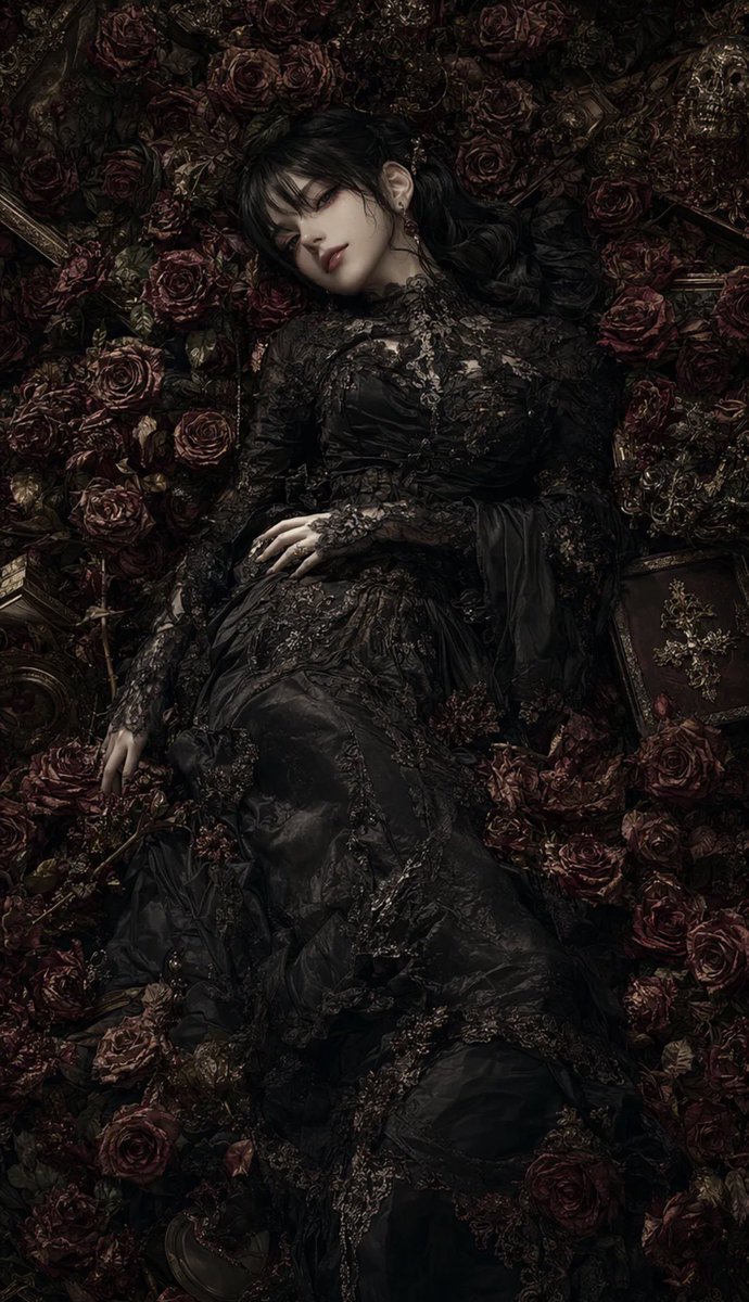 Gothic Rose Mourning Portrait AI image template preview