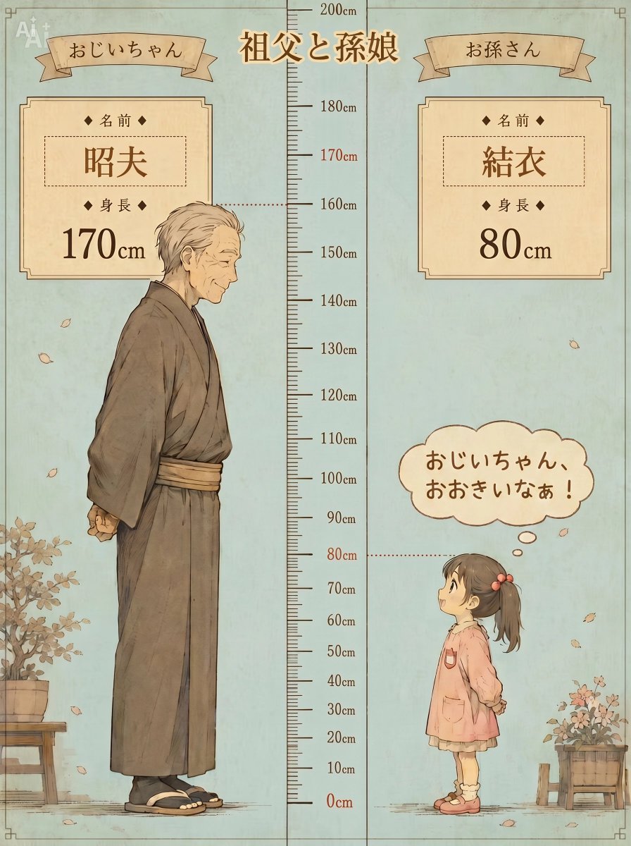 Grandfather and Granddaughter Height Chart AI image template preview