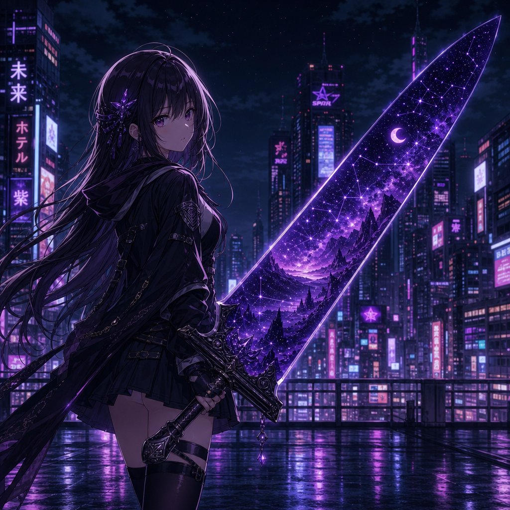 Anime Girl Double Exposure Greatsword AI image template preview