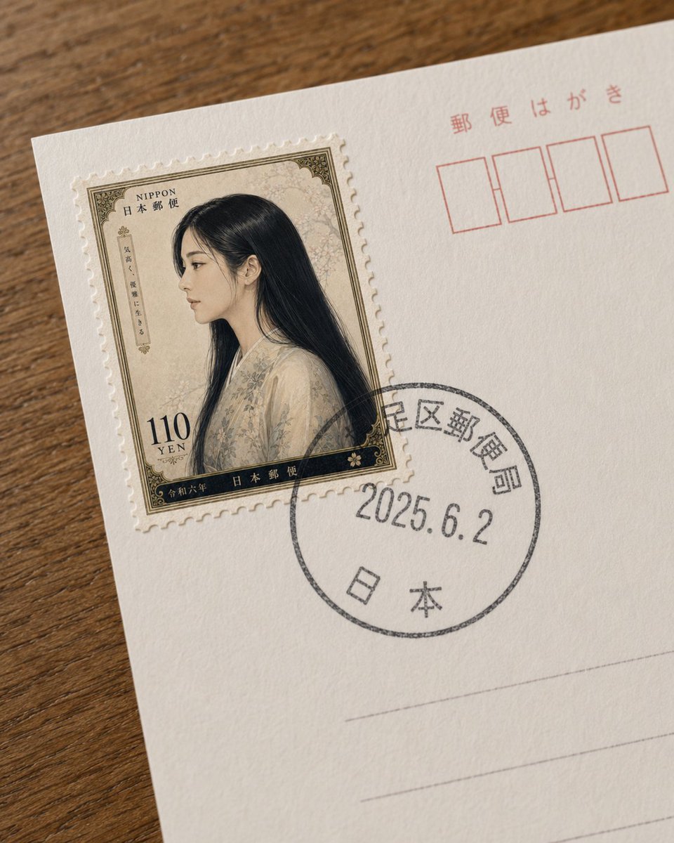 Fictional Japanese Stamp on Postcard AI image template preview