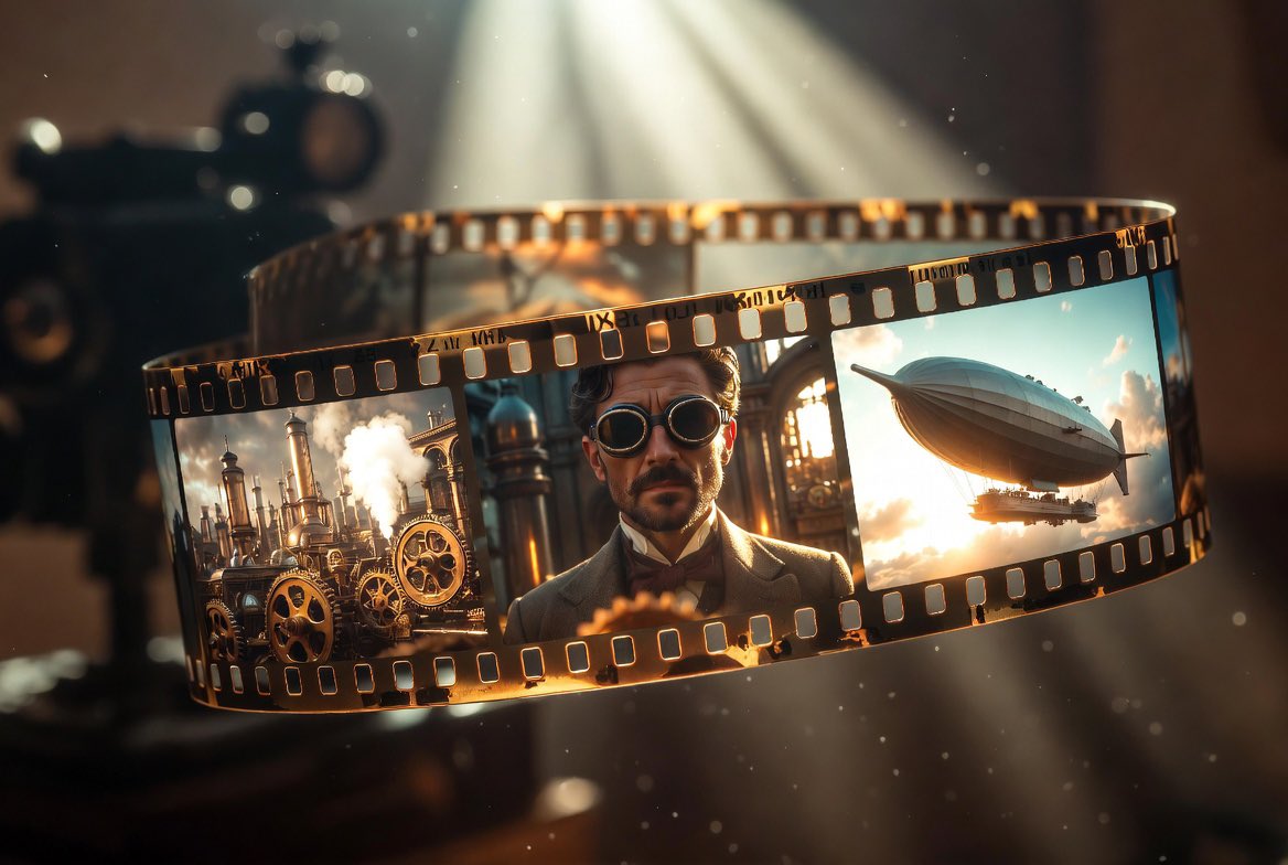 Cinematic Floating Film Strip AI image template preview