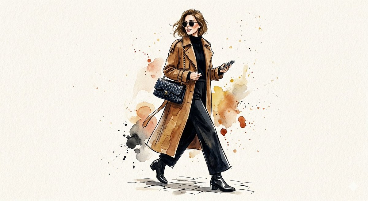 Watercolor Trench Coat Fashion Illustration AI image template preview