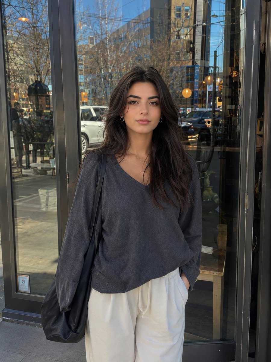 Realistic Street Portrait of a Young Woman AI image template preview