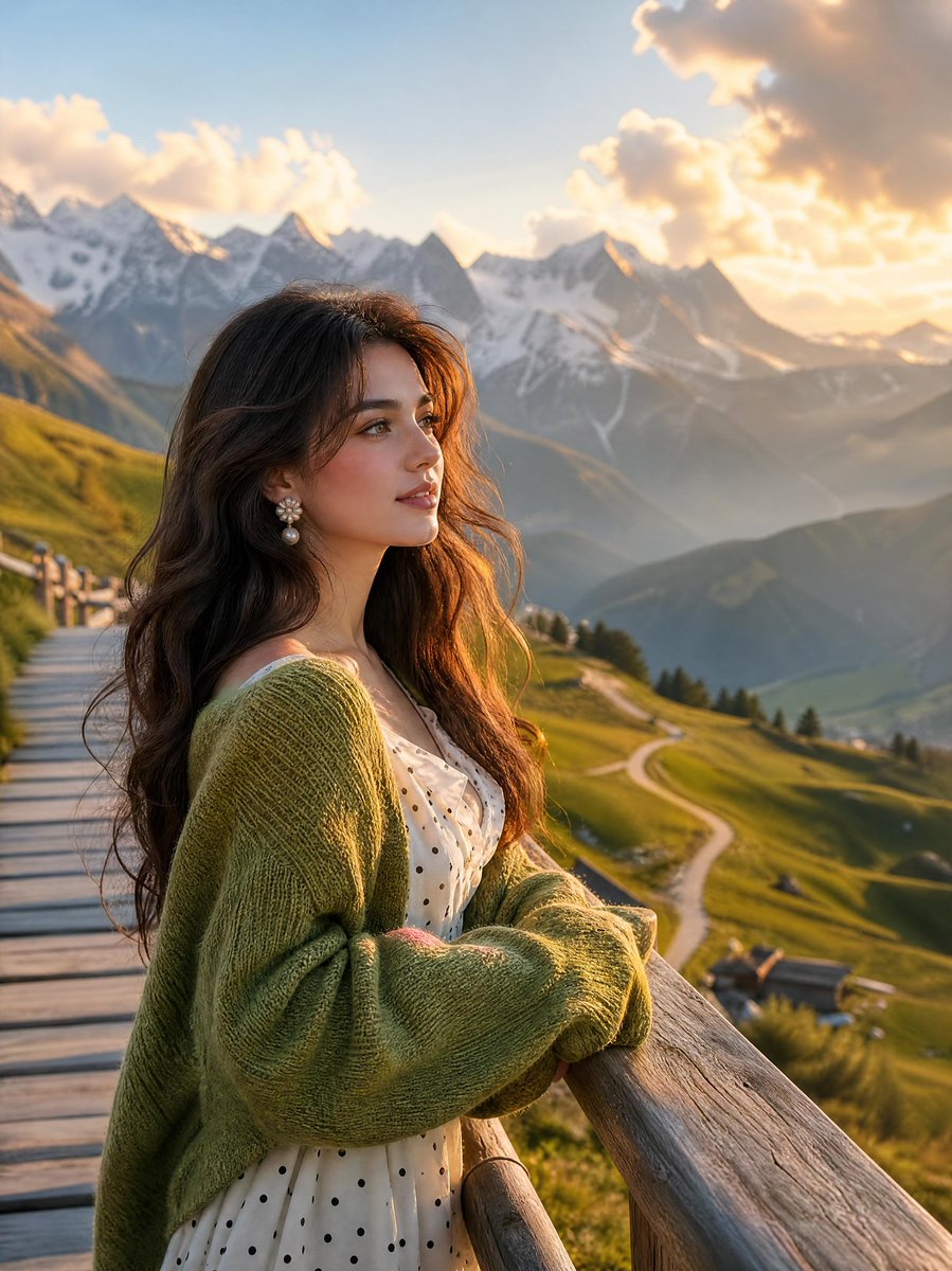 Alpine Landscape Mountain Boardwalk Portrait AI image template preview