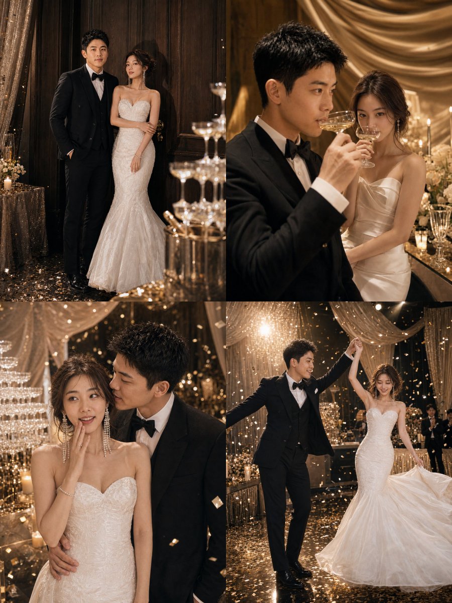 Luxury Midnight Party Wedding Editorial AI image template preview
