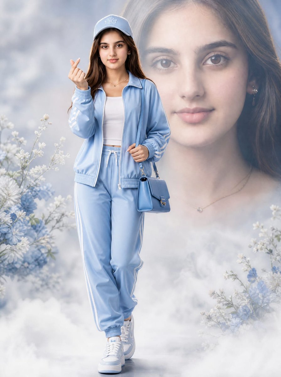 Light Blue Tracksuit Fashion Portrait AI image template preview