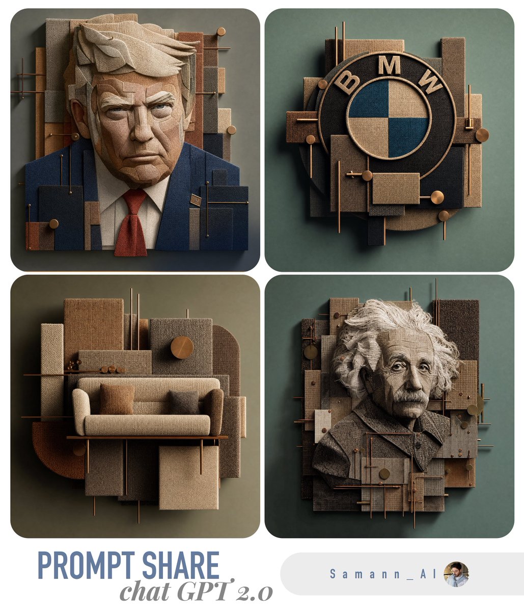 3D Fabric Art Prompt Share Collage AI image template preview