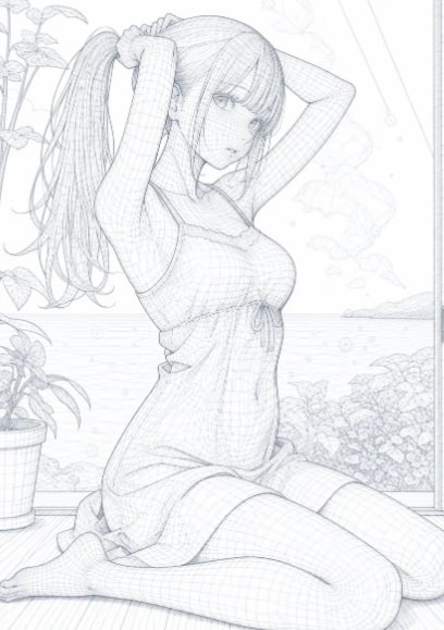 Anime Girl Wireframe Sketch AI image template preview