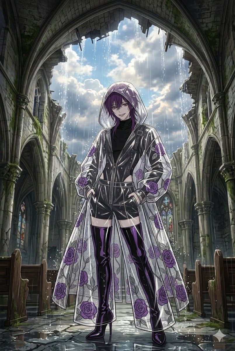 Stained Glass Rose Raincoat AI image template preview
