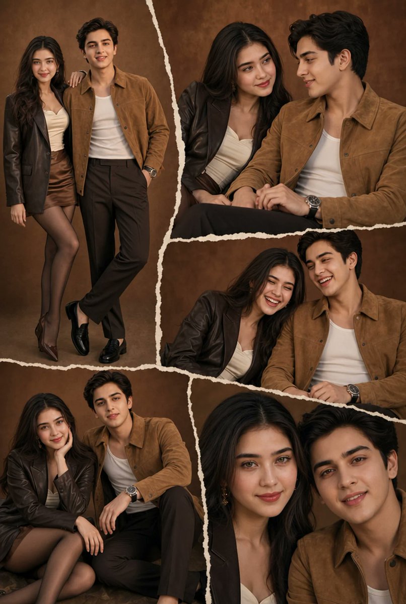 Brown Editorial Couple Collage AI image template preview