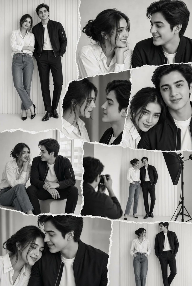 Monochrome Couple Studio Collage AI image template preview