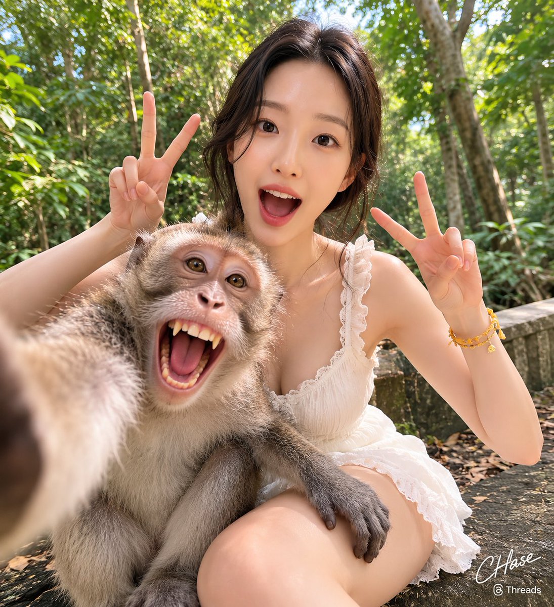 Jungle Monkey Selfie Prompt AI image template preview