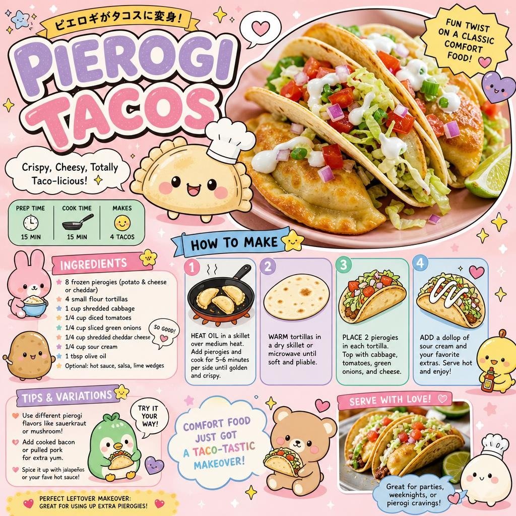 Kawaii Pierogi Tacos Recipe Poster AI image template preview