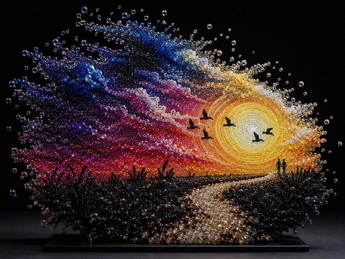 Pearlescent Bead Sunset Sculpture AI image template preview