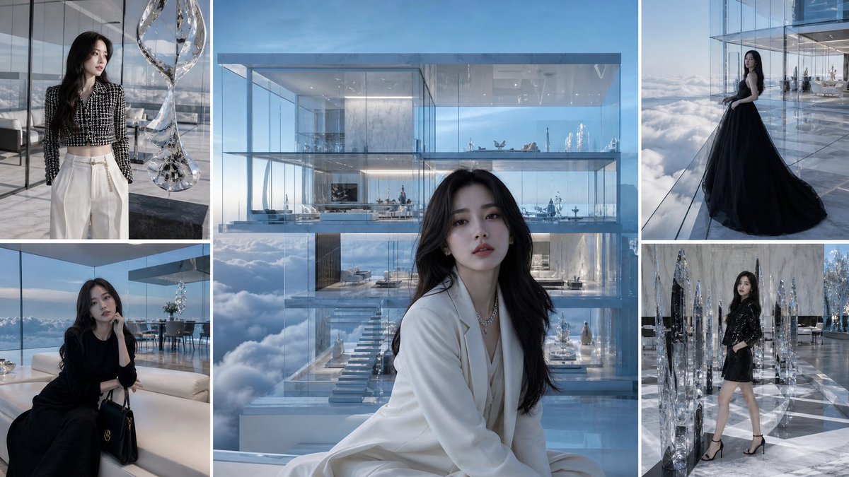 Luxury Glass Sky Penthouse Fashion Collage AI image template preview