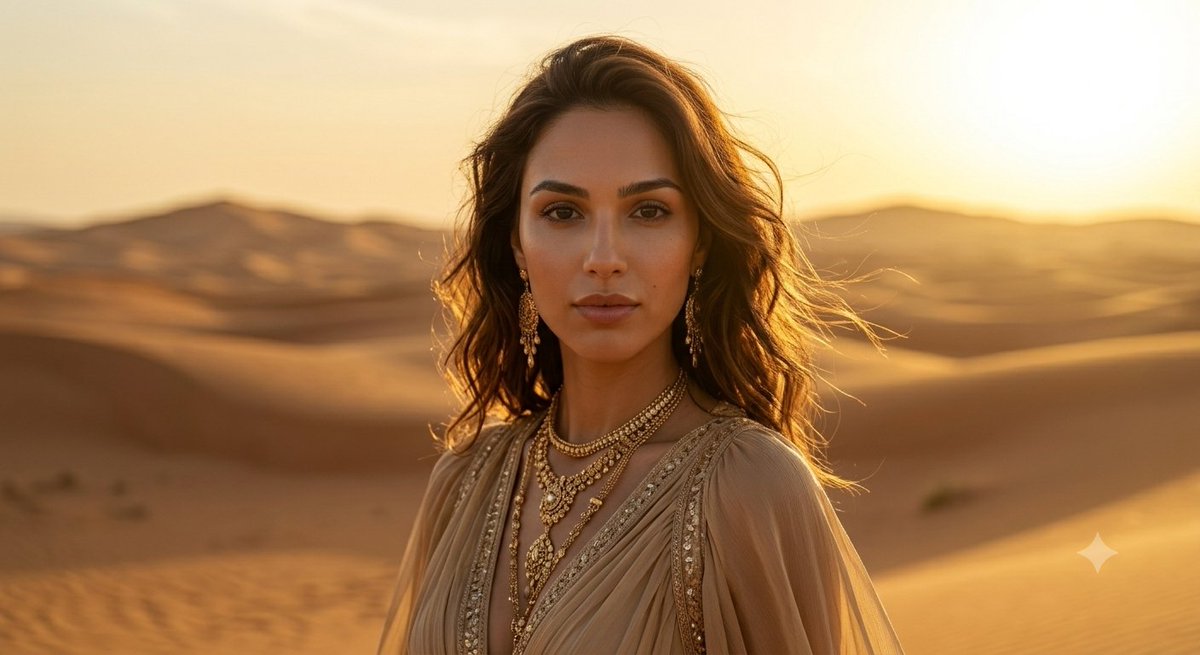 Golden Desert Fashion Portrait AI image template preview