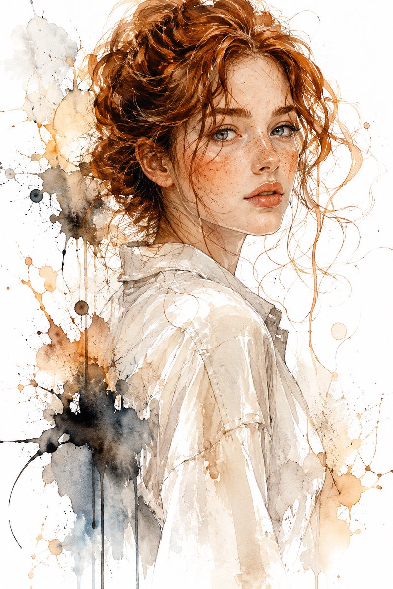 Watercolor and Ink Woman Portrait example 2