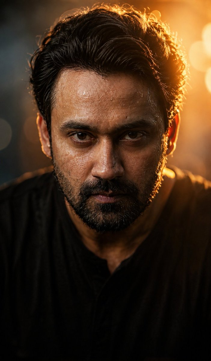 Cinematic Wet Face Portrait at Golden Hour AI image template preview