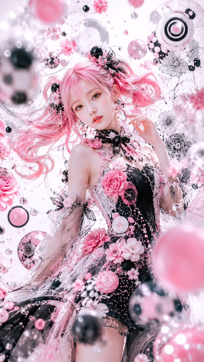 Pink Gothic Floral Fantasy Portrait AI image template preview
