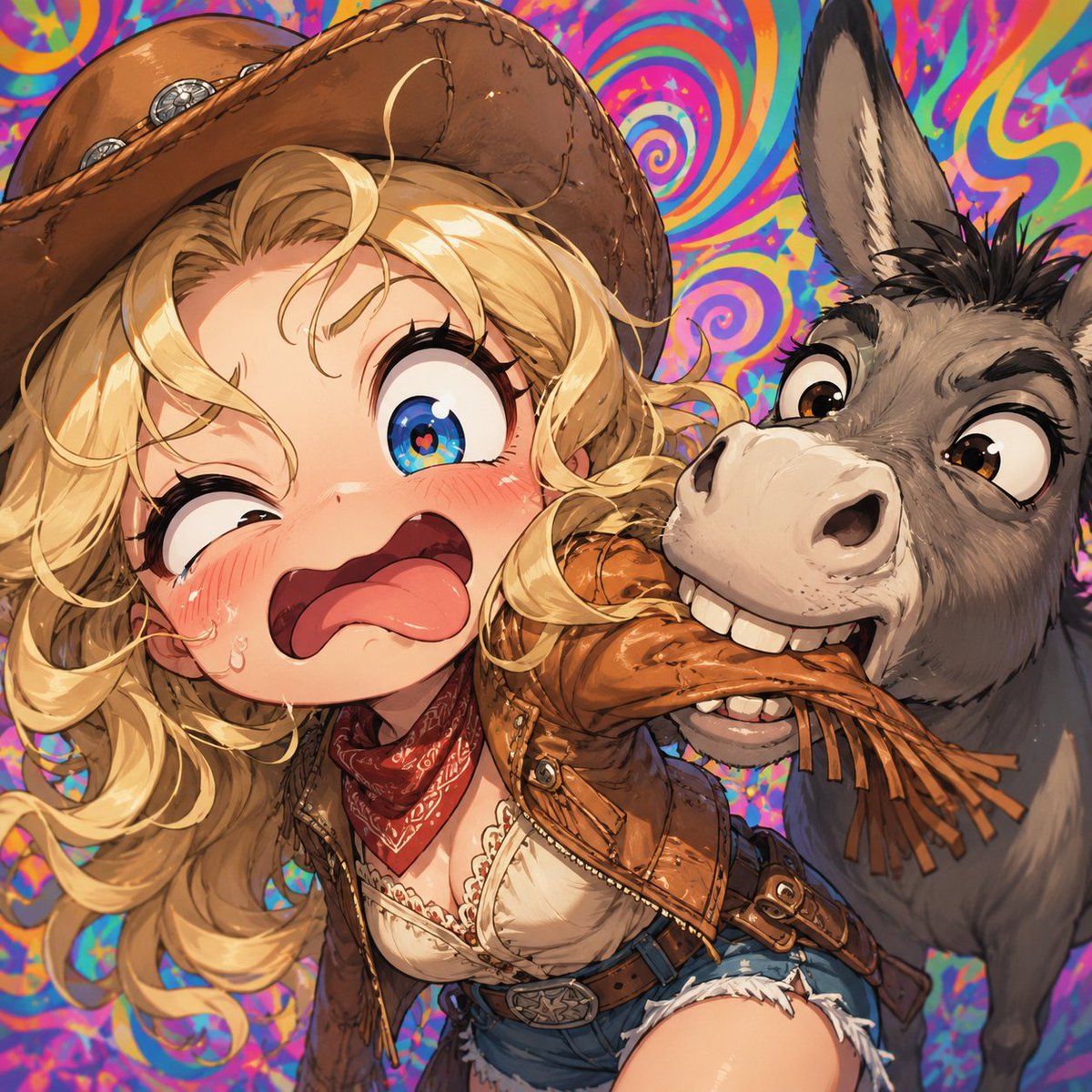 Anime Cowgirl and Donkey Selfie AI image template preview