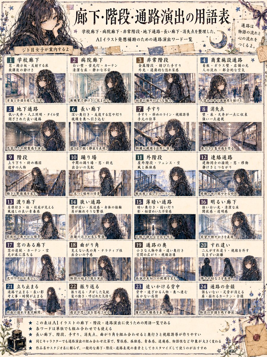 Japanese Corridor Vocabulary Poster AI image template preview