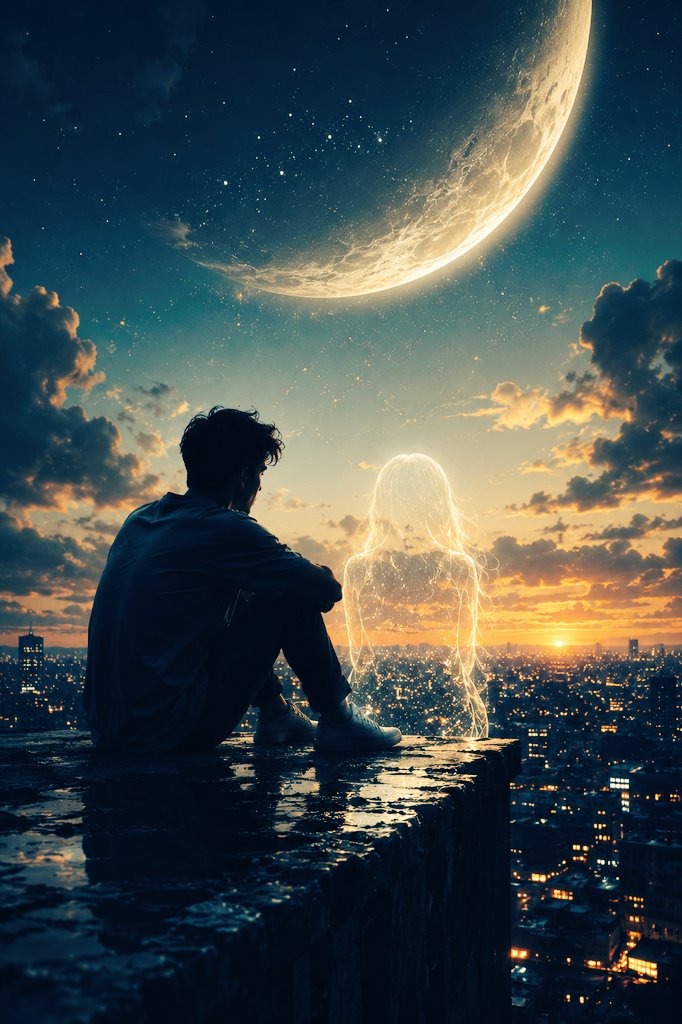 Ethereal Silhouette on a Rooftop Edge AI image template preview