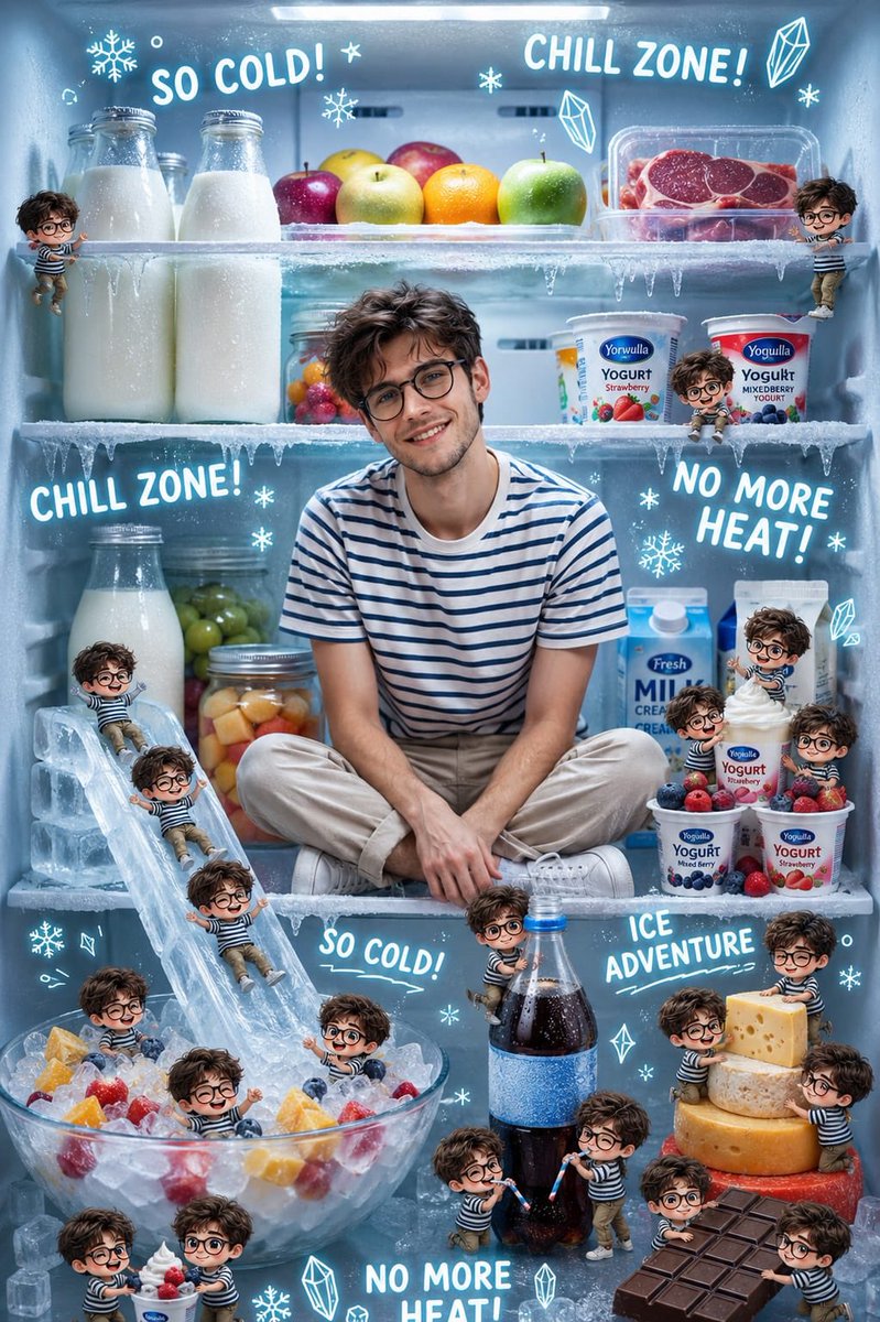 Chibi Boys in a Frozen Refrigerator AI image template preview