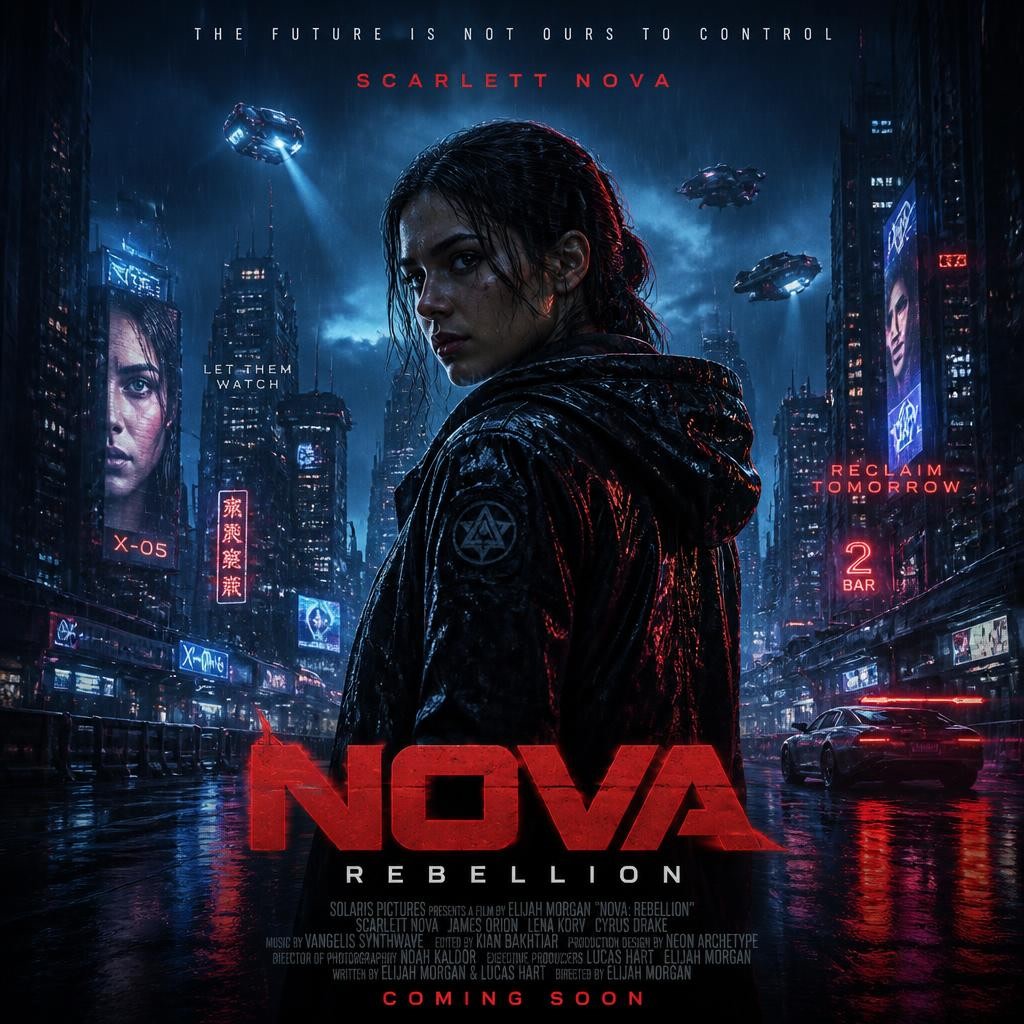 Cyberpunk Nova Rebellion Poster AI image template preview