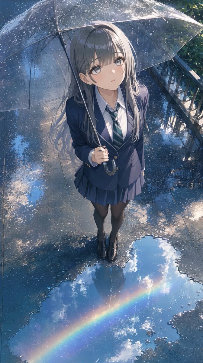 Anime Schoolgirl Under Clear Umbrella AI image template preview