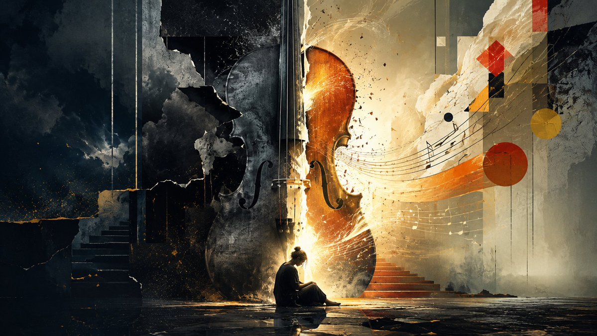 Melancholy Cello Surreal Artwork AI image template preview